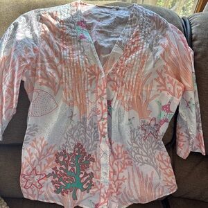 Soft Surroundings Top Womens P Med Coral Reef Tunic Coastal Beach